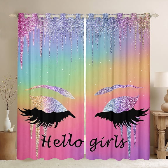 Castle Fairy Elegant Glitter Eyelash Black Out Curtains for Teens Girls,Bling Makeup Curtains Pack of 2 (42x63 Each),Abstract Gradient Bedroom Curtains,Breathable Home Decor