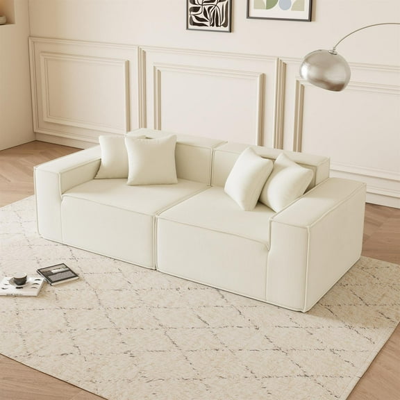 Demi Bonn 78" Versatile Modular Loveseat Sofa, Deep-Seat Comfort Couch with Soft Corduroy Fabric for Small Spaces, Living Room, Beige