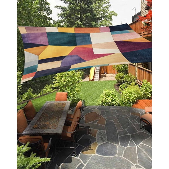 Abstract Color Block Sun Shade Sail 12'X16' Vintage Colorful Geometric Modern UV Block Outdoor Sail Shades Breathable Waterproof Rectangular Sunshade for Patio Garden Pool Pergola Porch