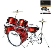 Mendini by Cecilio 16" 5-Piece Complete Kids / Junior Drum Set with Adjustable Throne, Cymbal, Pedal, Drumsticks & Lesson Book, Metallic Bright Red, MJDS-5-BR