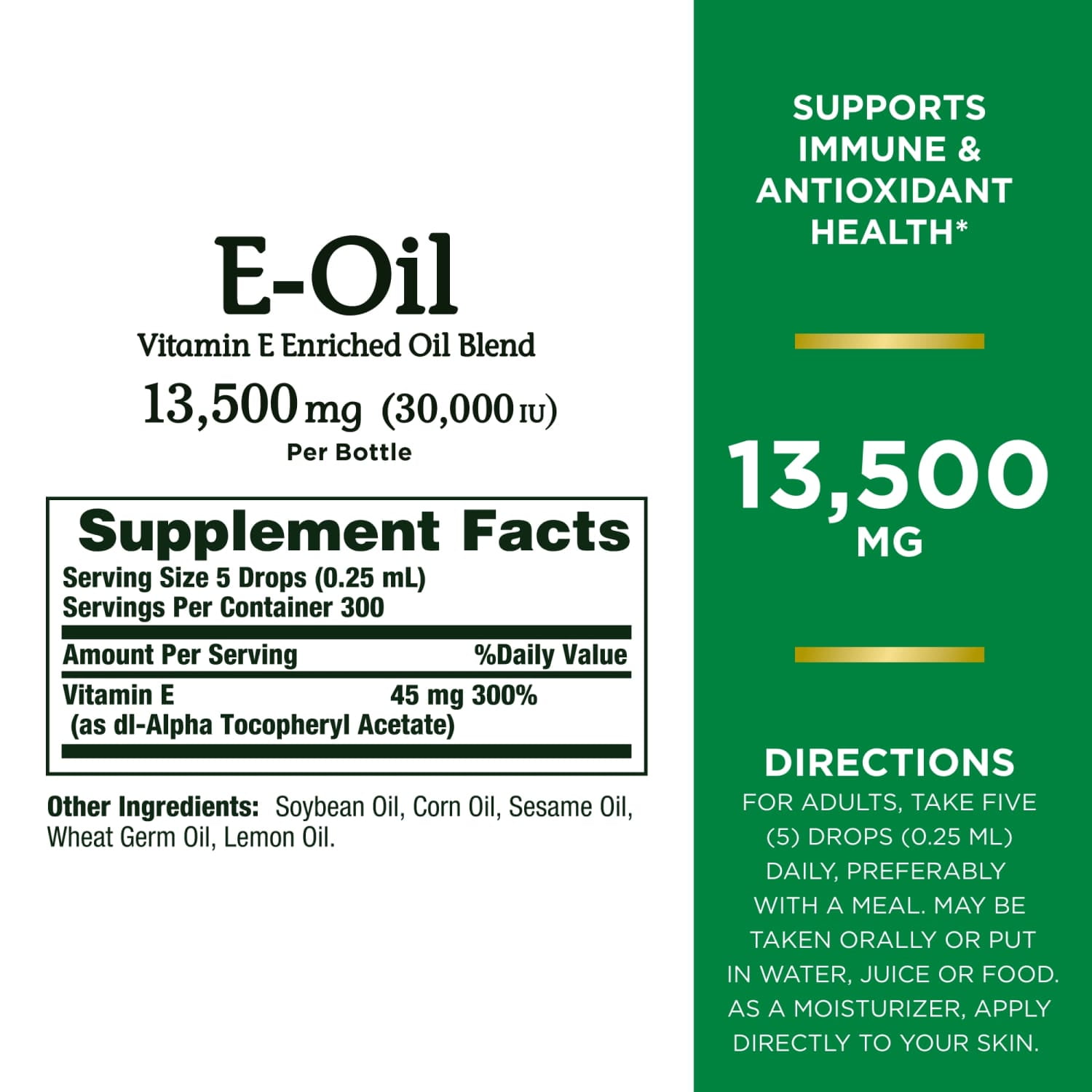 Nature’s Bounty Vitamin E 30,000 IU Oil for Radiant Skin & Immune Health, 2.5 Fl Oz