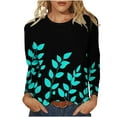 thumbnail image 3 of DDAPJ pyju Women's Floral Graphic Printed Long Sleeve Crewneck T-shirts Fall Casual Loose Pullover Tops for Women Multicolor S, 3 of 5