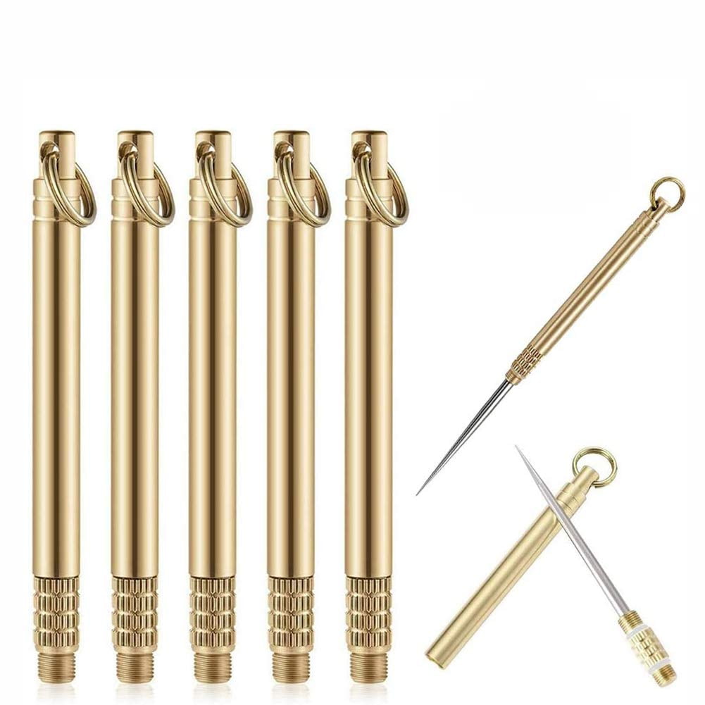 5 Pcs Portable Titanium Toothpicks Keychain Brass Pocket Toothpicks