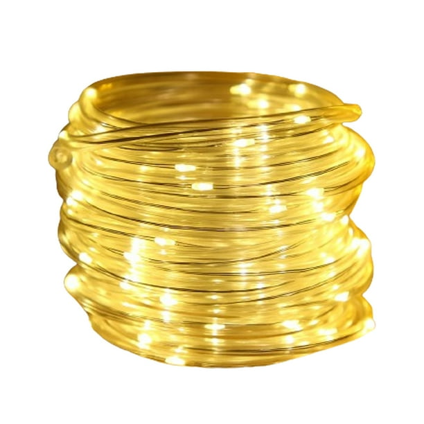 Cadena de luces LED con música activadas por sonido, 32.8 pies, 100 LED, 12 modos, alambre de cobre resistente al agua, cadena de luces con control remoto con pilas AA, blanco cálido para bares,