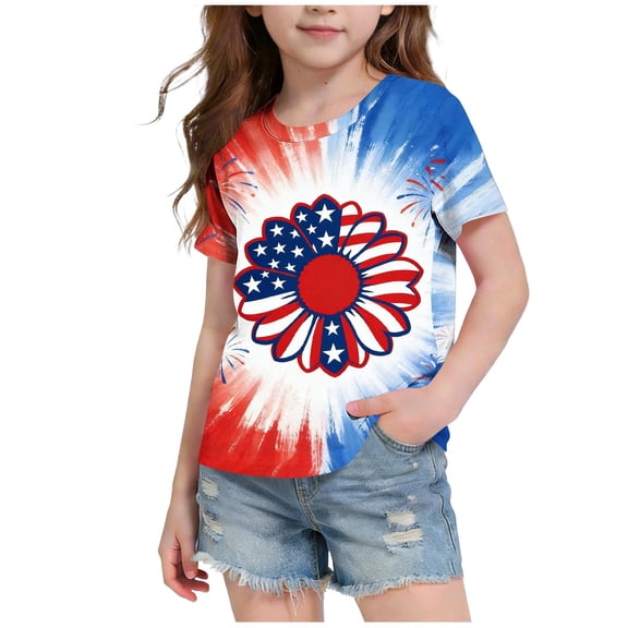 ATOGUTA Girls Tee Shirts Kids 4th of July Shirts Patriotic Top Independence Day Outfit Camouflage, Size 3T-14