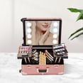 thumbnail image 5 of Rolling Makeup Case Aluminum Salon Cosmetic Train Trolley 4 Wheels Organizer Box Rose Gold, 5 of 11