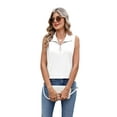 thumbnail image 3 of Womens Ribbed Tank Top Zipper V Neck Dressy Casual Blouses Sleeveless Camisole Tops Work Tank Shirts White M, 3 of 9