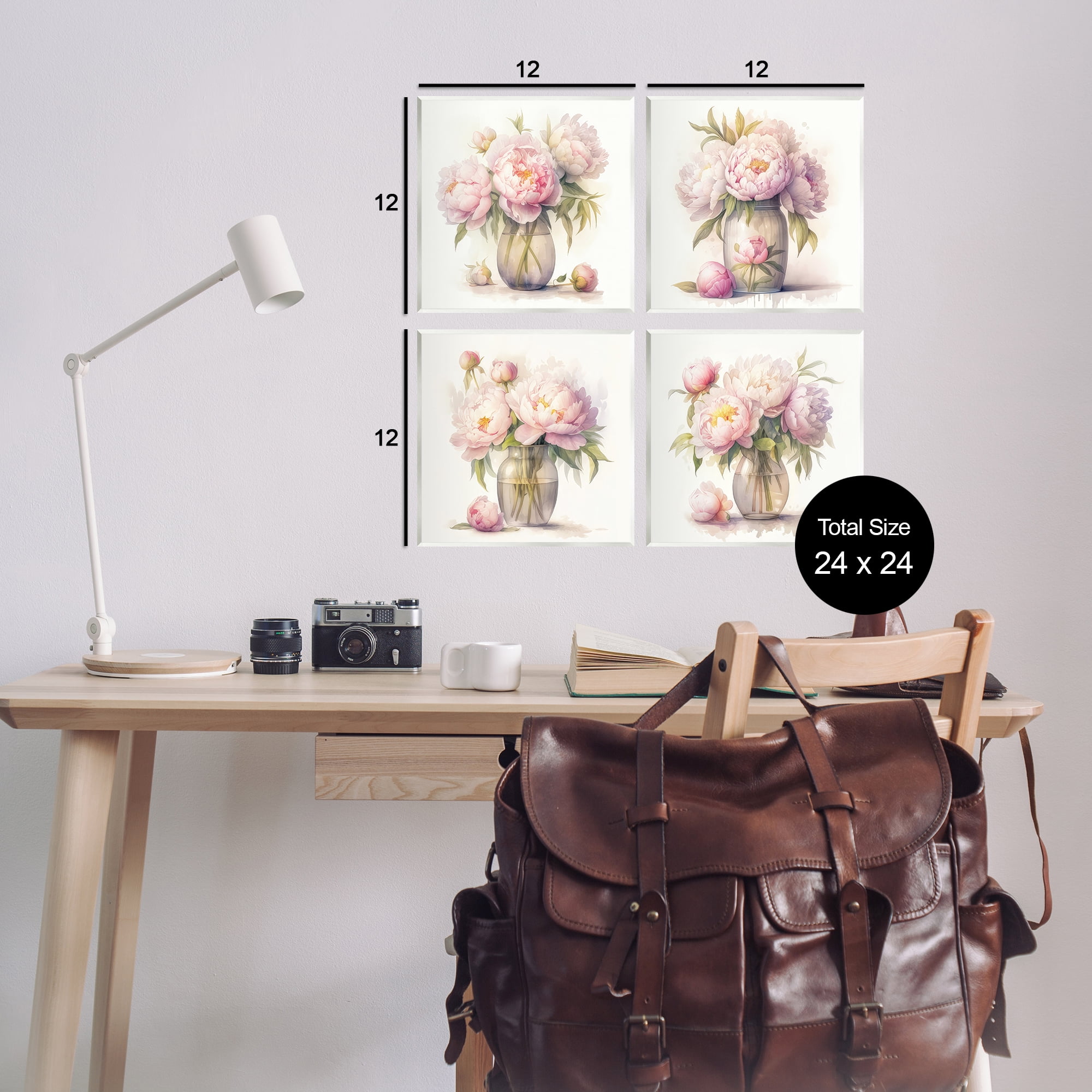 Stupell Industries Pretty Pink Peonies Plants & Flowers Painting Unframed Art Print Wall Art, 12 x 12, Set of 4