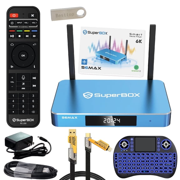 2025 Latest Superbox S6 Max with 4G 64G Storage, Andorid 12, B-T 5.2, S6max TV Box with Voice Remote, Time Shift & Parental Controls