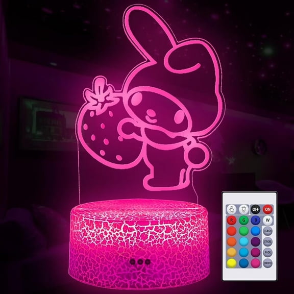 3D Illusion Melody Night Light for Kids Girls - Cute Table Lamp Led Night Light Anime Charater 16 Colours Change with Remote Control