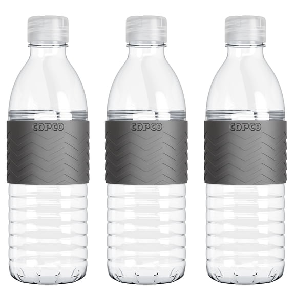 Copco Hydra 16.9 oz Tritan Water Bottle with Spill Resistant Lid & Non-Slip Sleeve, Set of 3 - BPA-Free, Dishwasher Safe, Fits Cup Holders, Great for Gym, Travel, Office (Grey)