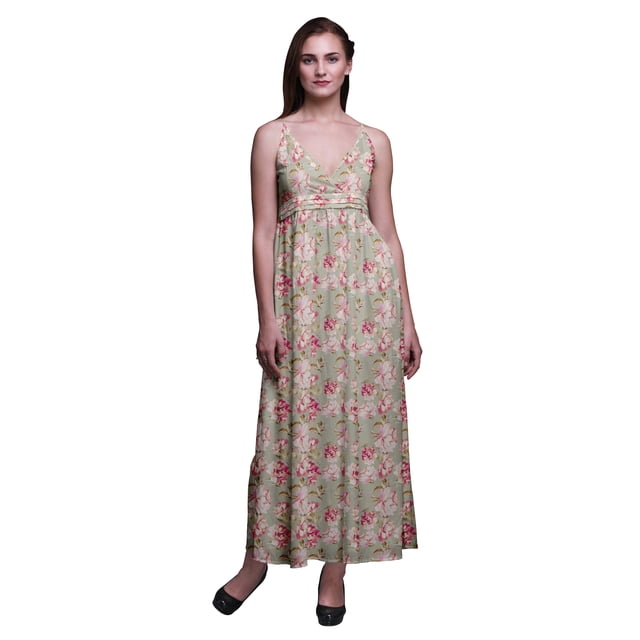 Bimba Floral Printed Adjustable Spaghetti Strap Long Maxi Dress Summer Beachwear-Large