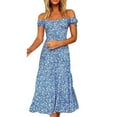 thumbnail image 2 of Robe Imprimée sur l'Épaule Robe Midi Robe Courte Manches Courtes Femme Tenues d'Été, XL, 2 of 8