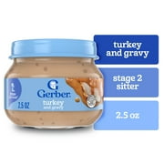 Gerber Stage 2 Baby Food, Turkey and Gravy Jar, Baby Food Poultry Puree, Baby Mealtime, Baby Puree Jars Glass 2.5 oz