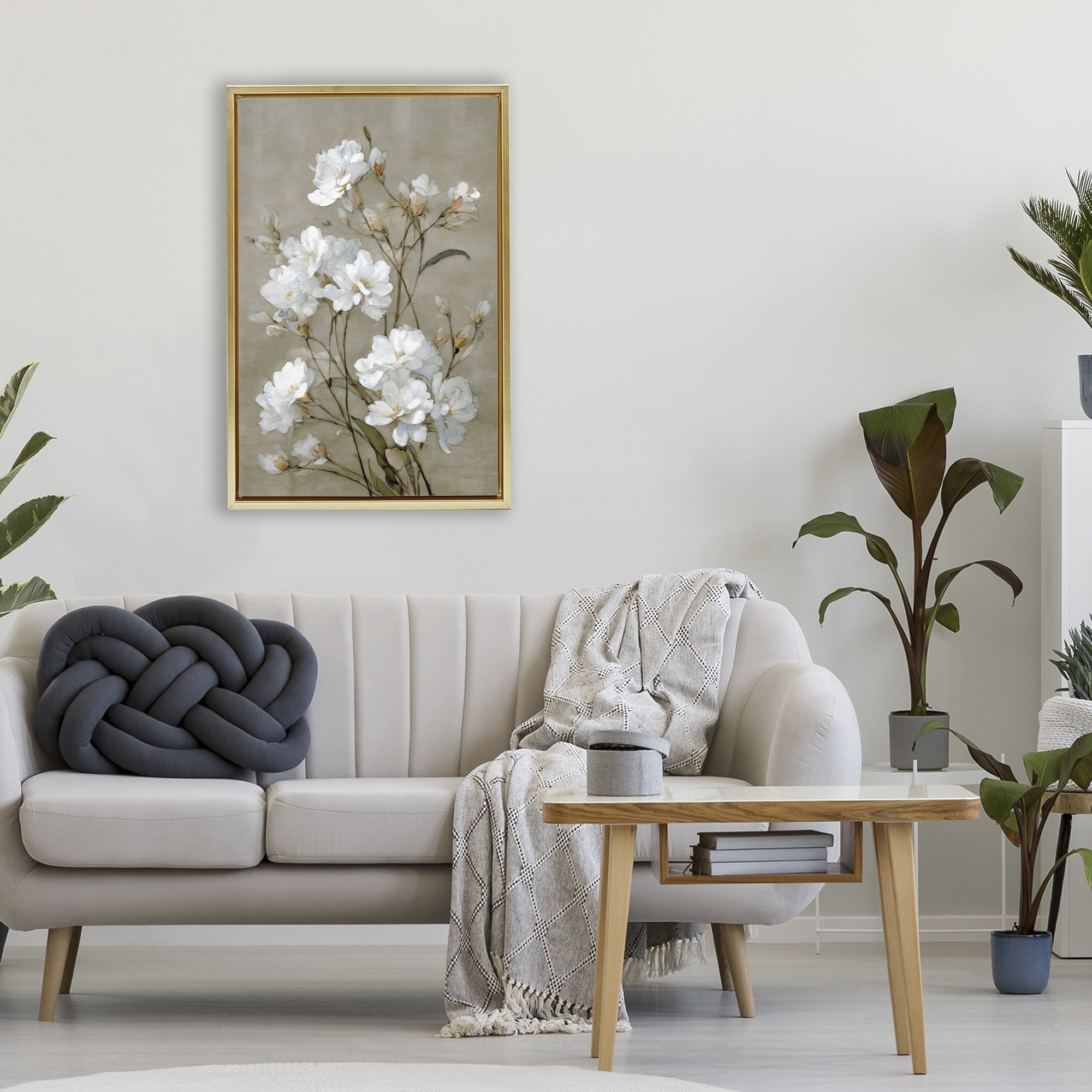 Stupell Industries Aged White Botanical Study Gold Framed Floater Canvas Wall Art, design by Petal Prints Design