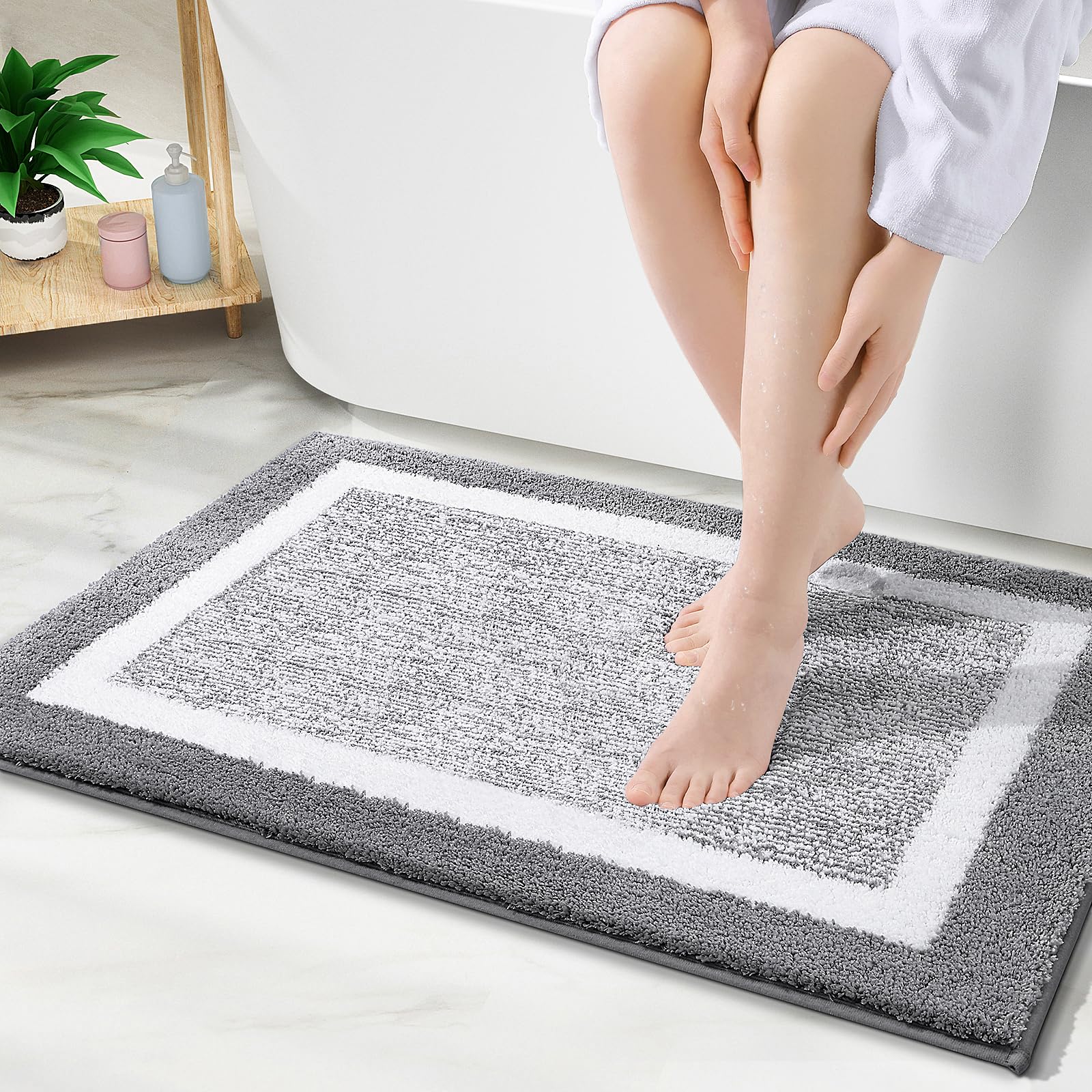 Buganda Bathroom Rug, 16x24", Gray Shaggy Mat photo 1