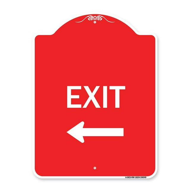 SignMission A-DES-RW-1824-24049 18 x 24 Po. Panneau de la Série Designer - Sortie avec Flèche Gauche 2, Rouge et Blanc