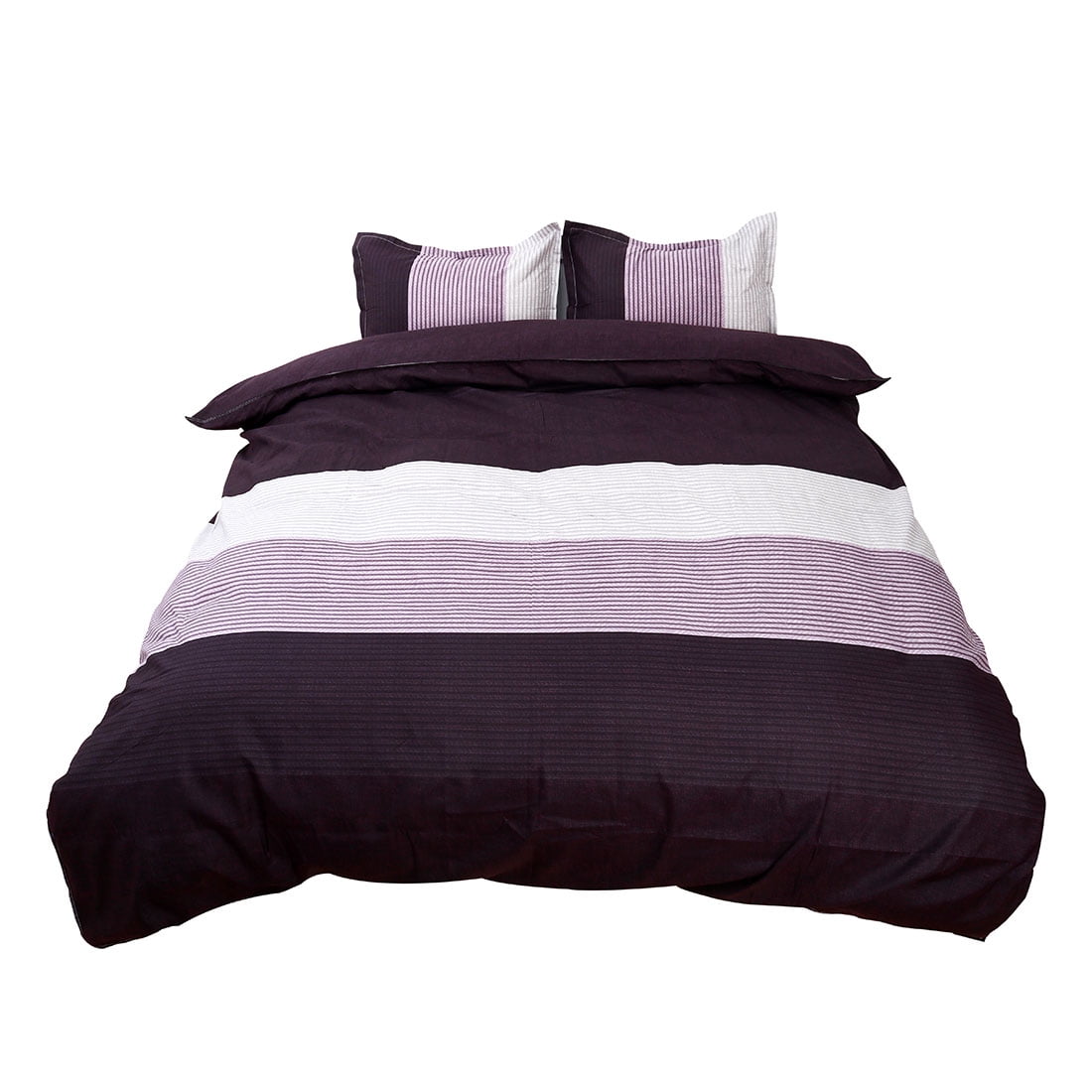 Soft Microfiber Duvet Cover Pillowcase Bedding Set Purple Stripe Queen