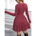 thumbnail image 6 of Womens Long Sleeve Fall Dresses with Flowy Casual Ribbed Knit Crew Neck Knee Length Sweater Dress Wine Red L, 6 of 8