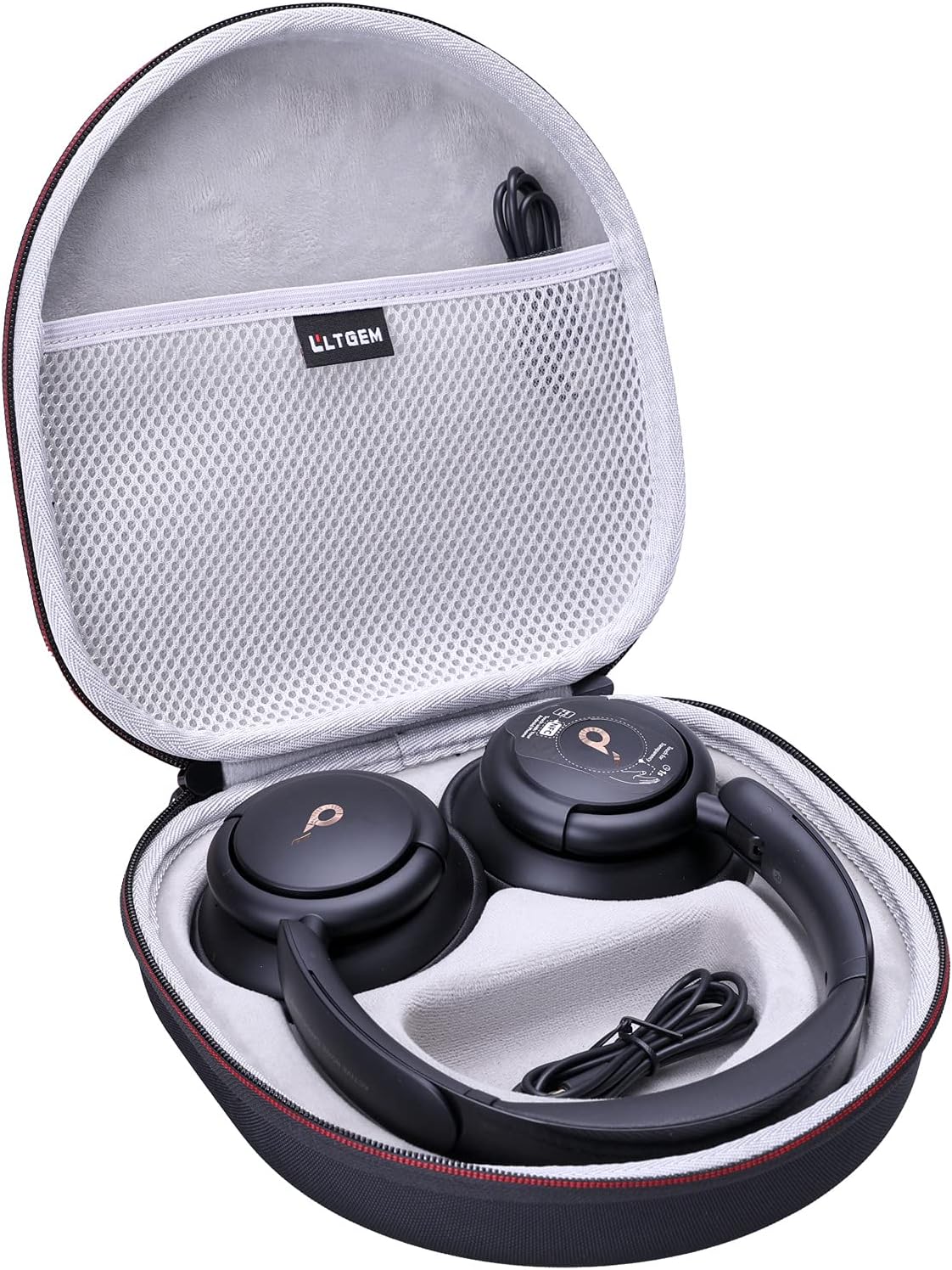 HRTGFD-LTGEM Case Compatible with Anker Soundcore Life Q20i / Q20 / Q30 / Q45 Hybrid Active Noise Cancelling Headphones, Black+Gray