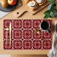 thumbnail image 2 of Red Boho Placemats Set of 12, Vintage Country Ethnic Abstract Flowers Art Placemats for Dining Table, Place Mats for Kitchen Tabletop, Waterproof Wipeable Dining Table Mats Set, 2 of 9