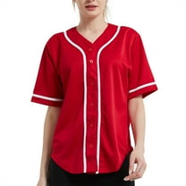 TOPTIE Women's Baseball Jersey Hip Hop Hipster Button Down Baseball T-Shirt-Red White-2XL
