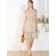 thumbnail image 3 of Vestido de volantes fruncidos con cuello en V y mangas con volantes florales para mujer Beige S, 3 of 6