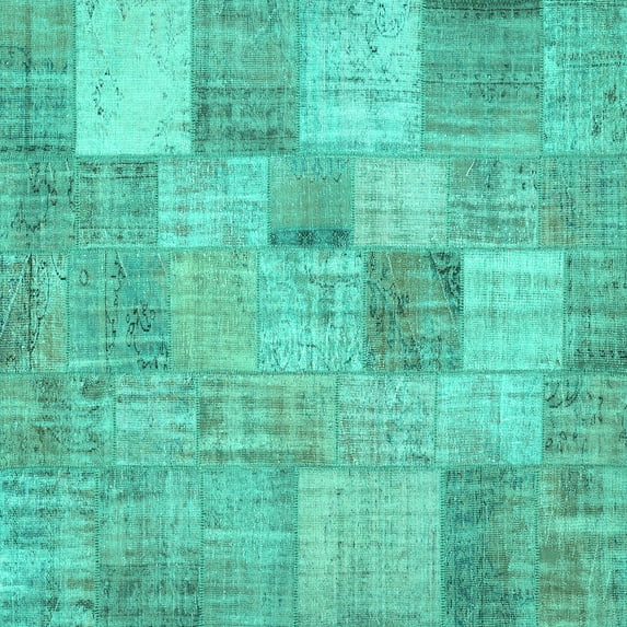 Ahgly Company Machine Washable Indoor Square Patchwork Turquoise Blue Transitional Area Rugs, 6' Square