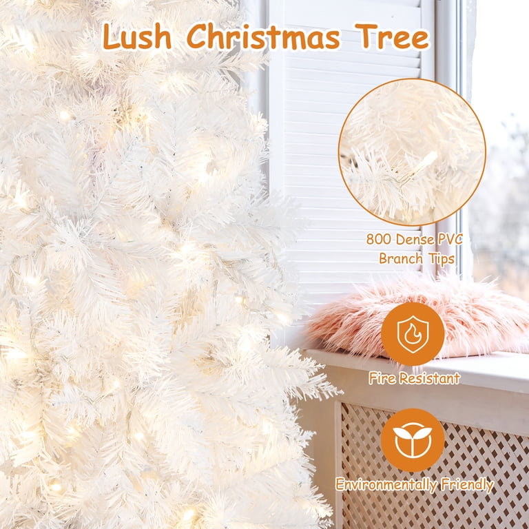 Gymax 7FT Pre-Lit Slim Pencil Christmas Tree Full Artificial Tree