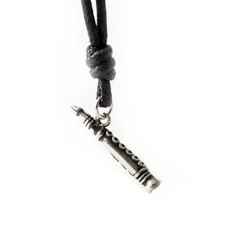 - Clarinet Music Intrument Silver Pewter Charm Necklace Pendant Jewelry With Cotton Cord