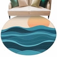 thumbnail image 2 of Ocean Waves Round Living Room Rugs 8 ft, Sun Watercolor Washable Large Area Rug with Non-Slip Sturdy Edge Binding Round Carpet for Dining Room Kitchen Office, 2 of 9