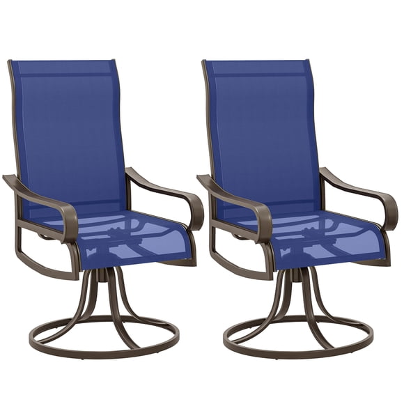 Set of 2 Patio Swivel Rocking Chairs, Navy Blue Breathable Mesh Outdoor Dining Chairs with Powder Coated Steel Frame, Ergonomic Armrests for Backyard, Garden, Deck and Balcony