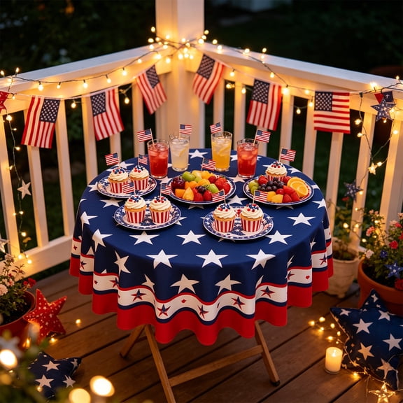 Miwamany Independence Day Waterproof Tablecloth, Round Tablecloth Dining Table Tablecloth, Spill-Proof Cover for 4th of July Home Kitchen Party