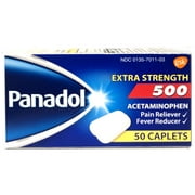 Panadol Extra Strength 500mg Acetaminophen Pain Reliever & Fever Reducer, 50 Caplets