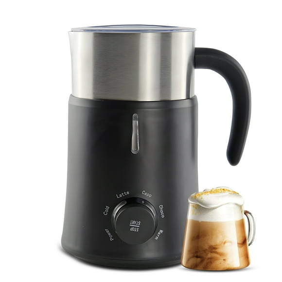 5-in-1 Electric Milk Frother Maker with Magnetic Mixing System, 500W Power, 700ml Capacity, Hot/Cold Milk Foam & Heating Function, Rotary Control, LED Indicator, 304 Stainless Steel & Plastic, 110V