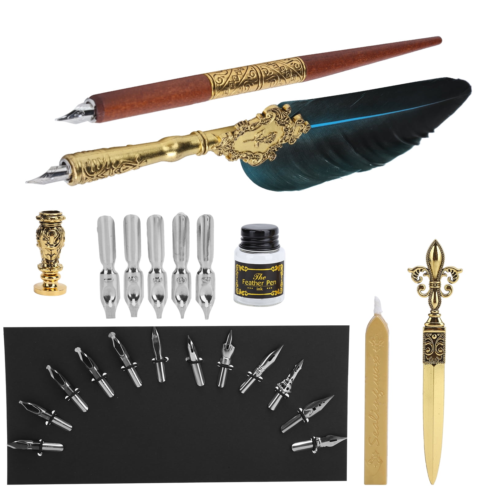 Feather Pen &amp; Ink Set, Antique Writing Instrument With Smooth Writing Experience, For Wide Range Of Nibs &amp; Ergonomic Design
