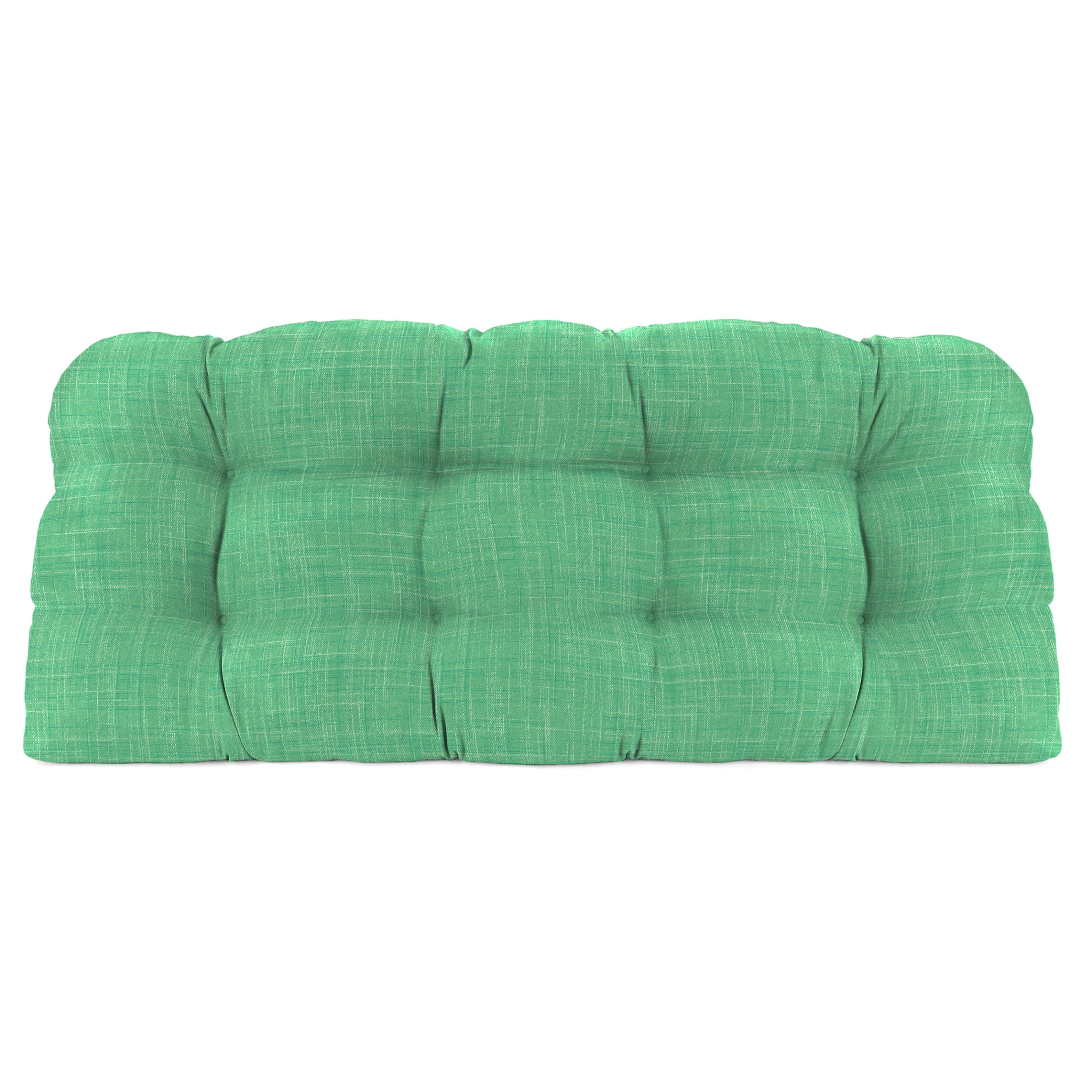 Jordan Manufacturing 44" x 18" Harlow Dill Green Crosshatch Rectangular Tufted Contoured Outdoor Wicker Settee Bench Cushion