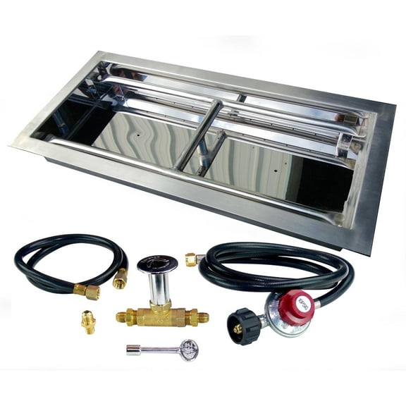 18" Heavy-Duty Stainless Steel Rectangular Drop-in Style Fire Pit Pan and Portable LP Tank Burner Kit