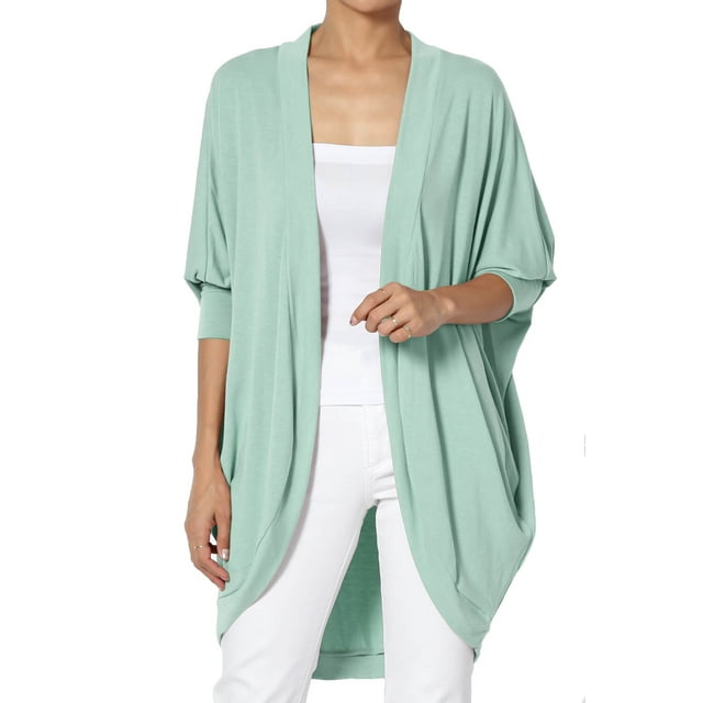 TheMoogan Women's PLUS Cocoon Draped Jersey Knit 3/4 Sleeve Oversized Open Front Cardigan