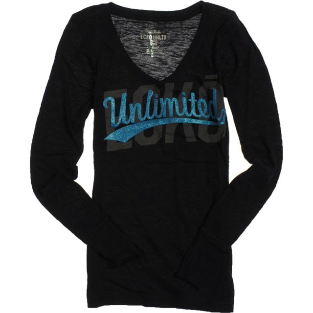 Camiseta gráfica con cuello en V de Manga larga Ecko Unltd negra pequeña