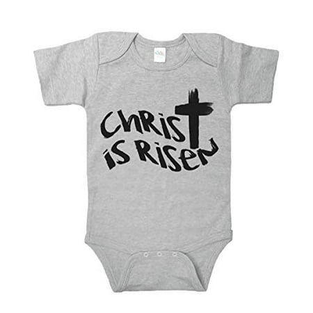 

7 ate 9 Apparel Baby s Christ is Risen Religious Easter Onepiece Grey