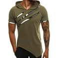 thumbnail image 2 of ZVNAΖH Mens Short Sleeve Hooded Solid Pullover Casual Sports T-shirt Irregular Hem Ripped Hip Hop Shirts Street Wear Shirts, 2 of 5