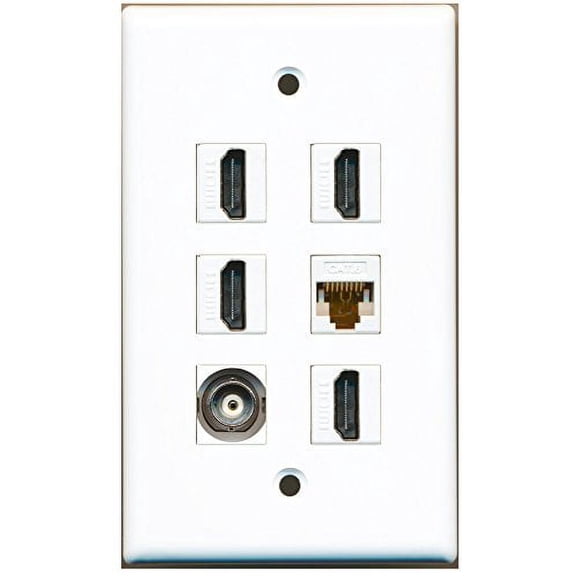 RiteAV - 4 HDMI 1 Port BNC 1 Port Cat6 Ethernet White Wall Plate