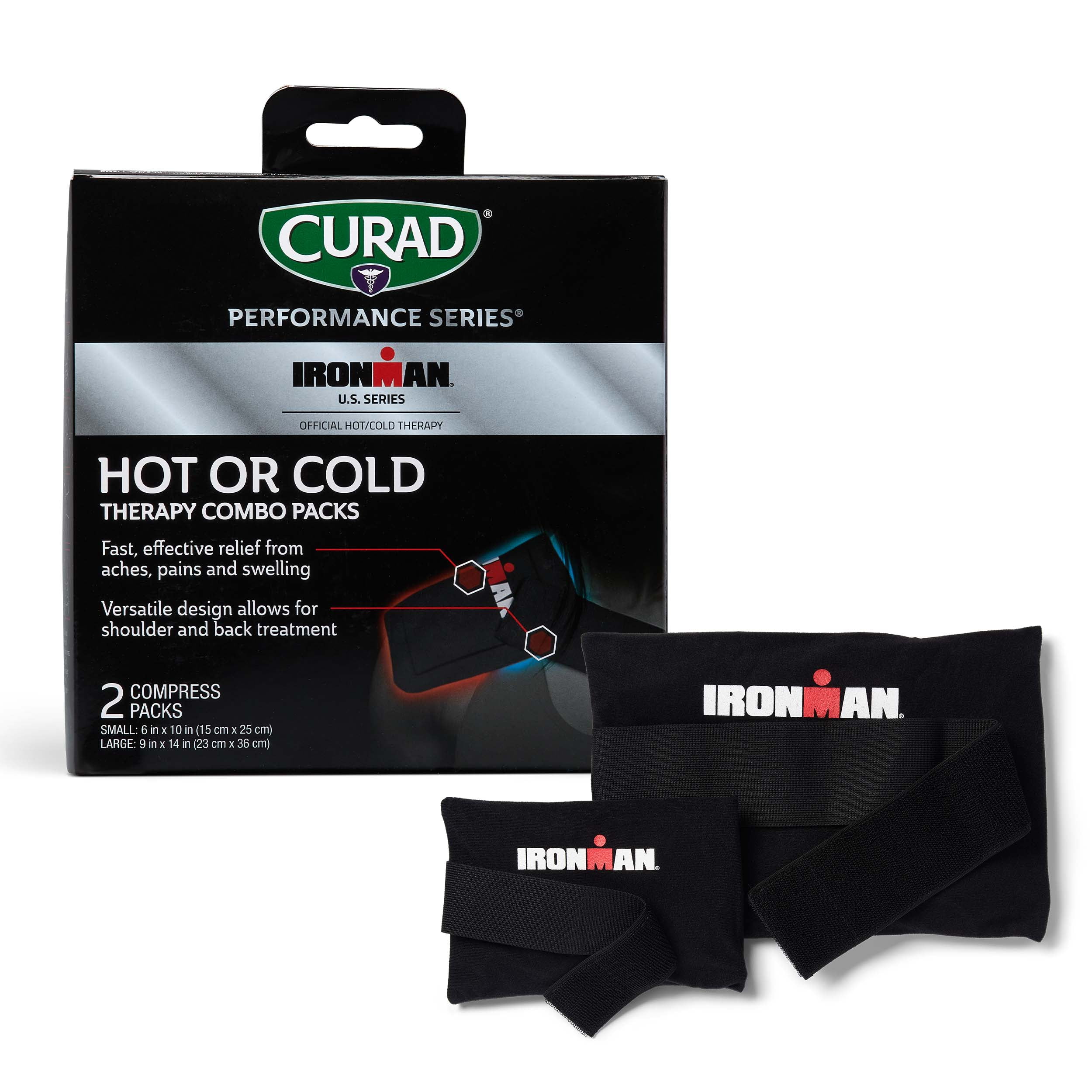 Curad IRONMAN Hot or Cold Therapeutic Combo Packs with Wrap, Reusable