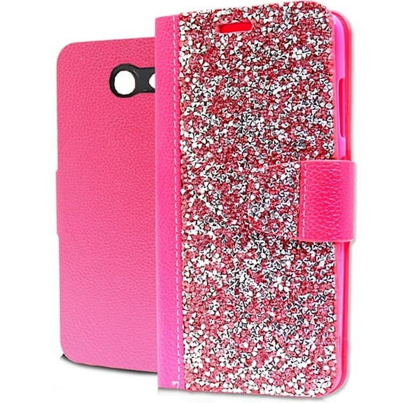 GSA Rock Bling Wallet For Samsung Galaxy J7 (2017)/J727 Hot Pink
