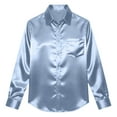 thumbnail image 6 of Long Sleeve Shirts for Men Button Down Lapel Silk Satin Blouses Beach Party Casual Top with Chest Pocket (XL, Light Blue), 6 of 6