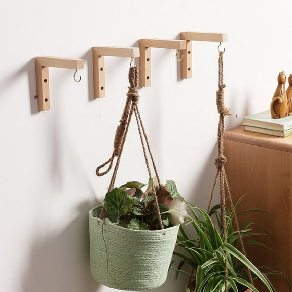 HEMOTON 2pcs Wall Hook Hanging Plant Bracket Wooden Plant Hanger for Bird Feeders Lanterns Wind Chime