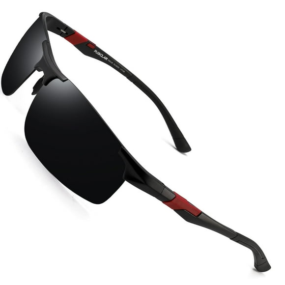 PUKCLAR Lunettes de Soleil pour Hommes Polarisées Lunettes de Sport Lunettes à Monture Métallique Al-Mg