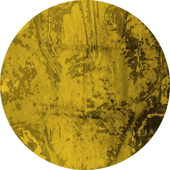 Ahgly Company Machine Washable Indoor Round Oriental Yellow Industrial Area Rugs, 7' Round