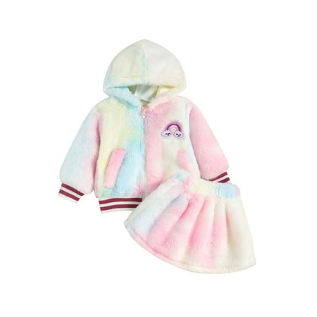 

JBEELATE Toddler Kids Baby Girls Tie-Dyed Long Sleeve Hooded Pullover with Zipper+Velvet Dress